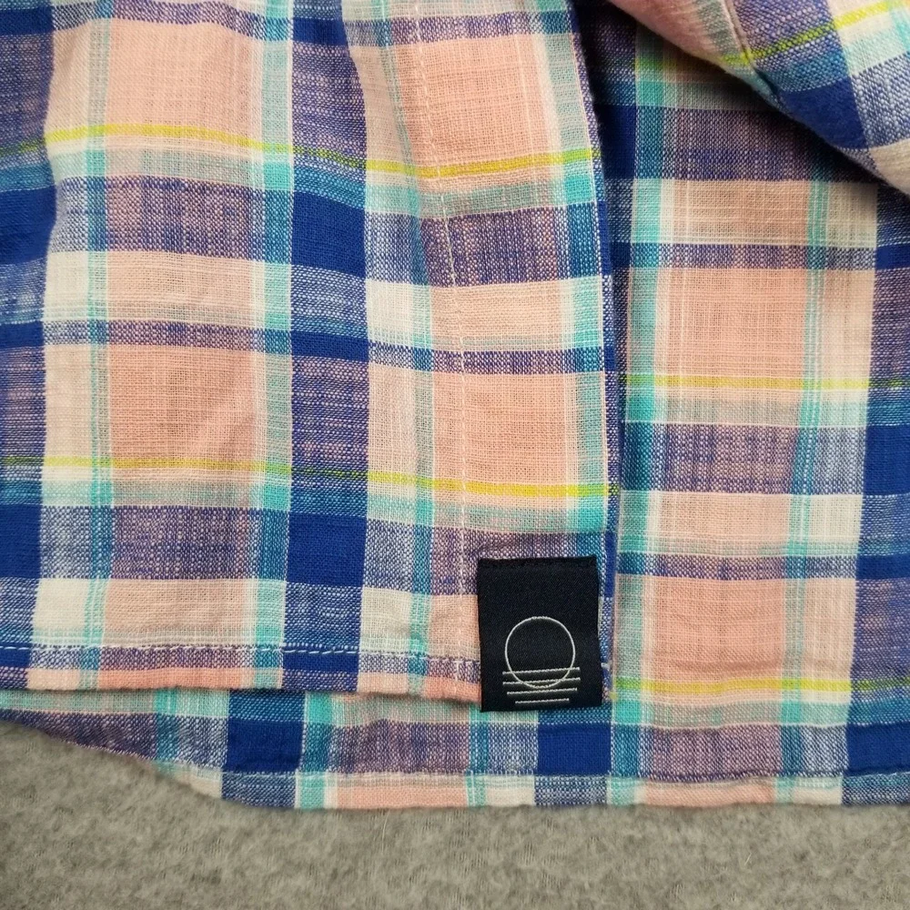 Even Tide Button Up Shirt Mens 2XL XXL Pink Blue Plaid Short Sleeve Work Casual
